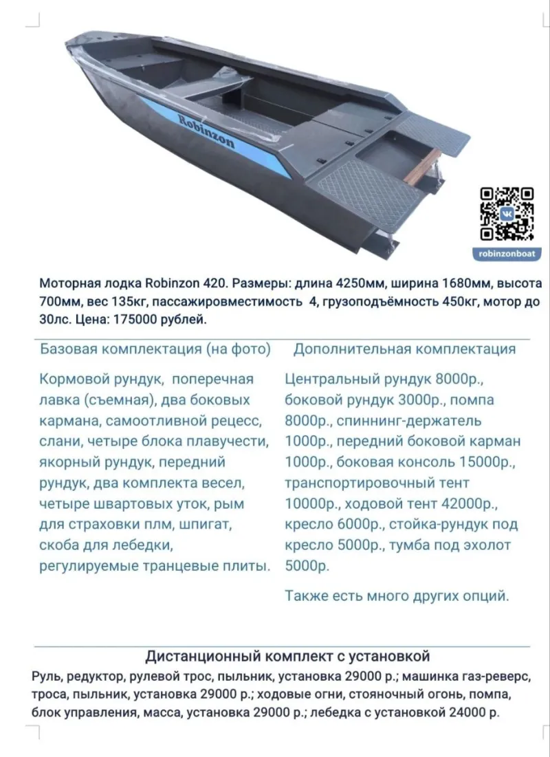 Пластиковая лодка ROBINZON 420, фото: 1