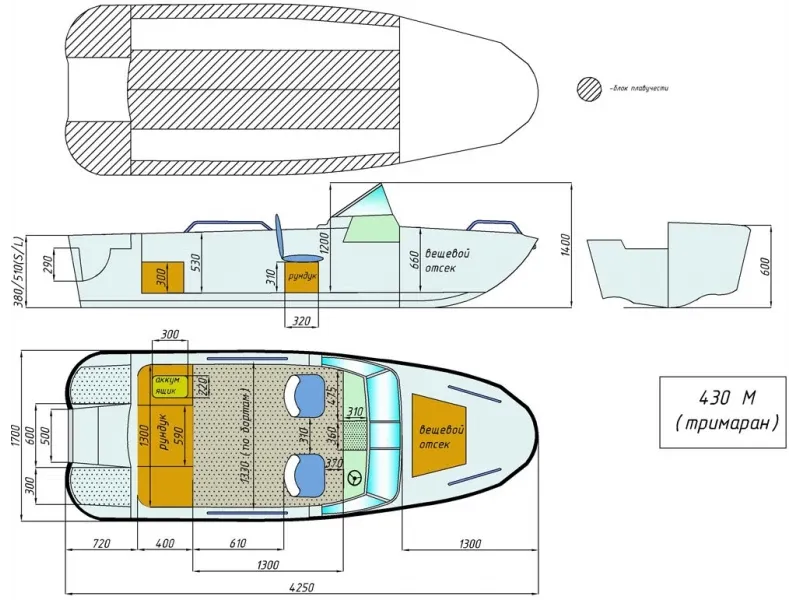 Моторная лодка Wyatboat-430 M (тримаран), фото: 16