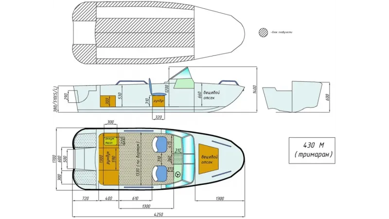 Моторная лодка Wyatboat-430 M (тримаран), фото: 6